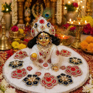 laddu gopal designer white floral dress with stone work (premium handmade poshak)