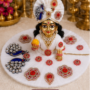 premium white peacock floral ladoo gopal dress
