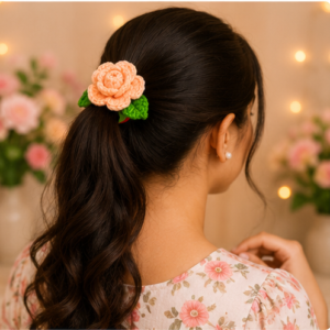 Home crochet rose hair tie