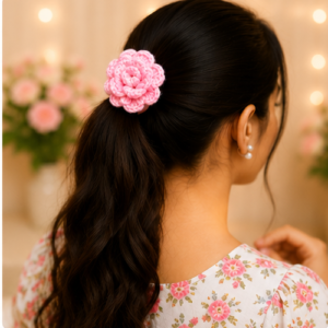 Home crochet blossom hair tie