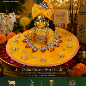 premium yellow designer ladoo gopal dress with handwork stones & pearl embellishment