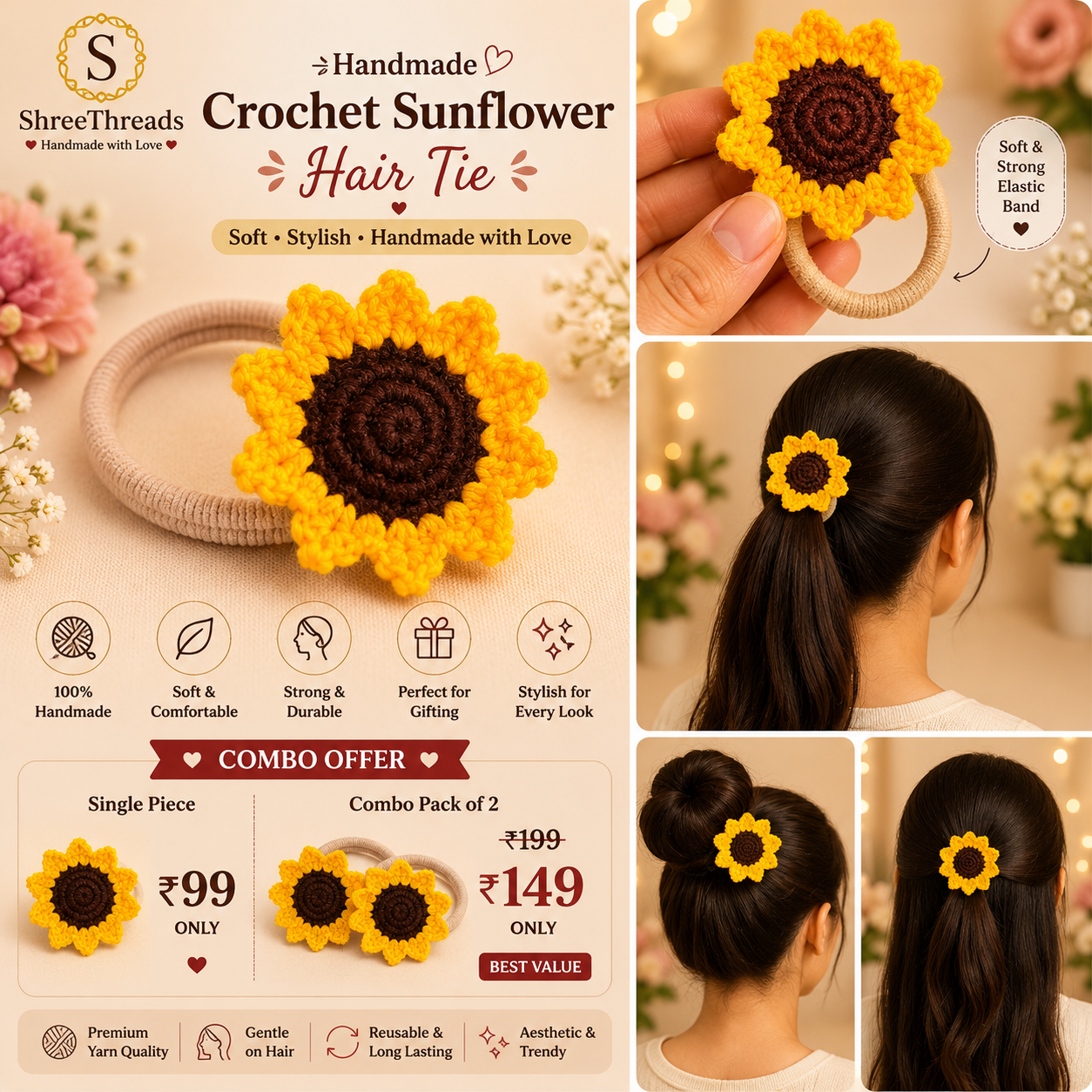crochet sunflower hair tie crochet sunflower hair tie