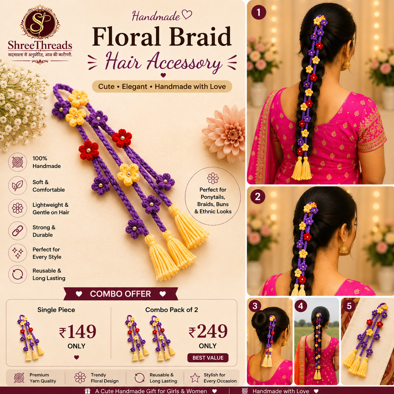 handmade floral braid hair accessory handmade floral braid hair accessory